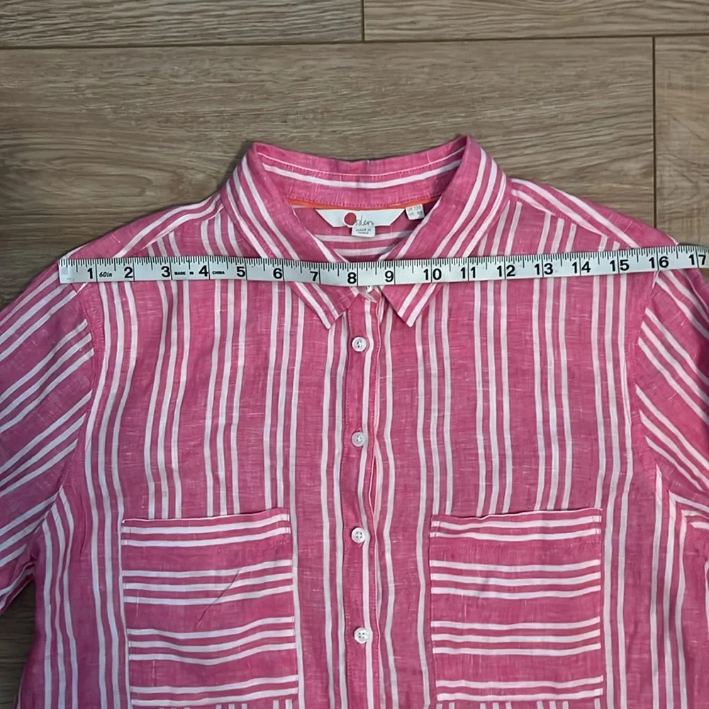 Boden pink and white striped linen button up shirt - Picture 5 of 7